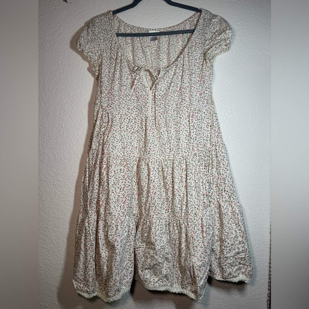 Charlotte Russe Cream Mini Dress with Red Floral Print 100% cotton